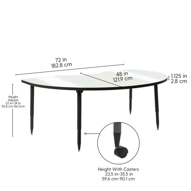 Adapte 48" x 72" Kidney Dry-Erase Activity Table with Adjustable Tapered Legs - Whiteboard/Black