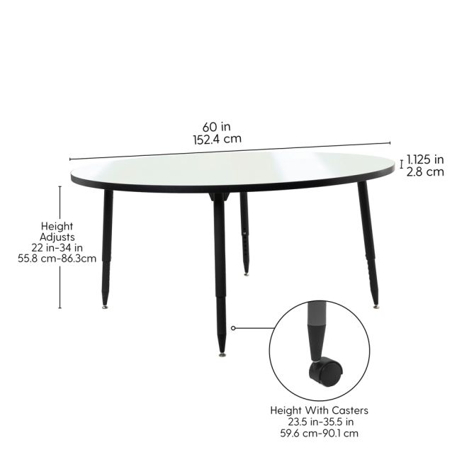 Adapte 60" Round Dry-Erase Activity Table with Adjustable Tapered Legs - Whiteboard/Black