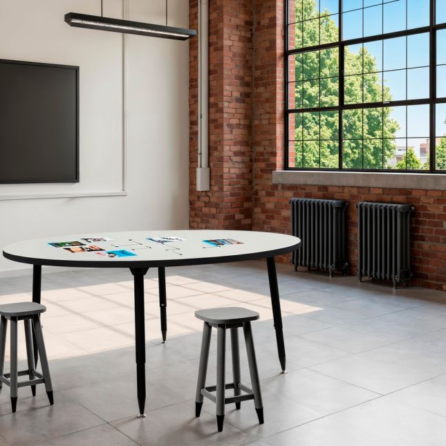 Adapte 60" Round Dry-Erase Activity Table with Adjustable Tapered Legs - Whiteboard/Black