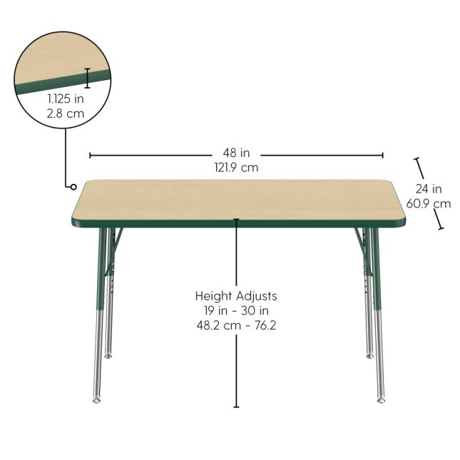 24" x 48" Rectangle Activity Table with Standard Legs - Maple/Green