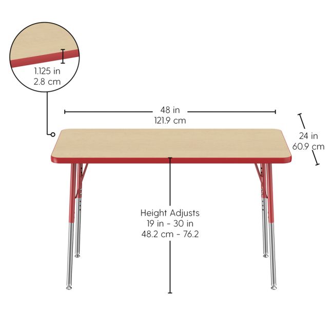 24" x 48" Rectangle Activity Table with Standard Legs - Maple/Red