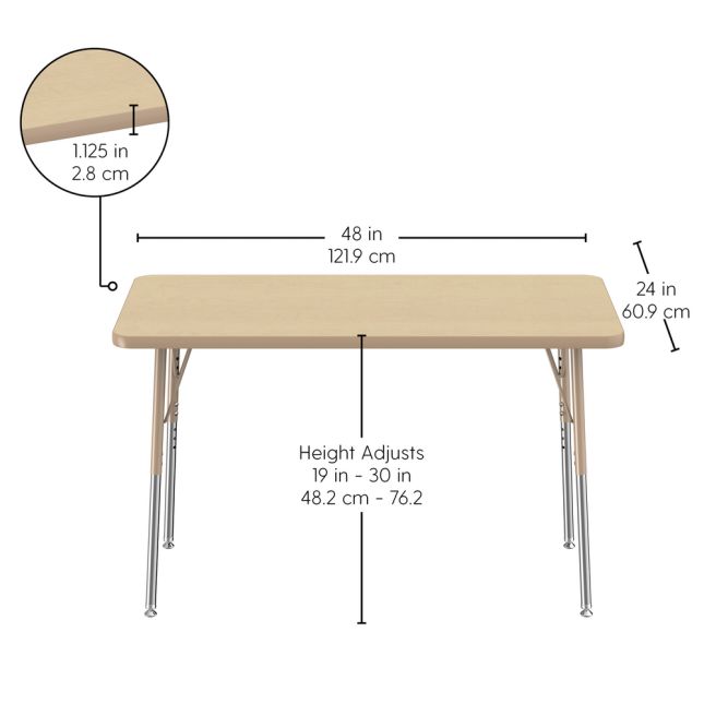 24" x 48" Rectangle Activity Table with Standard Legs - Maple/Sand