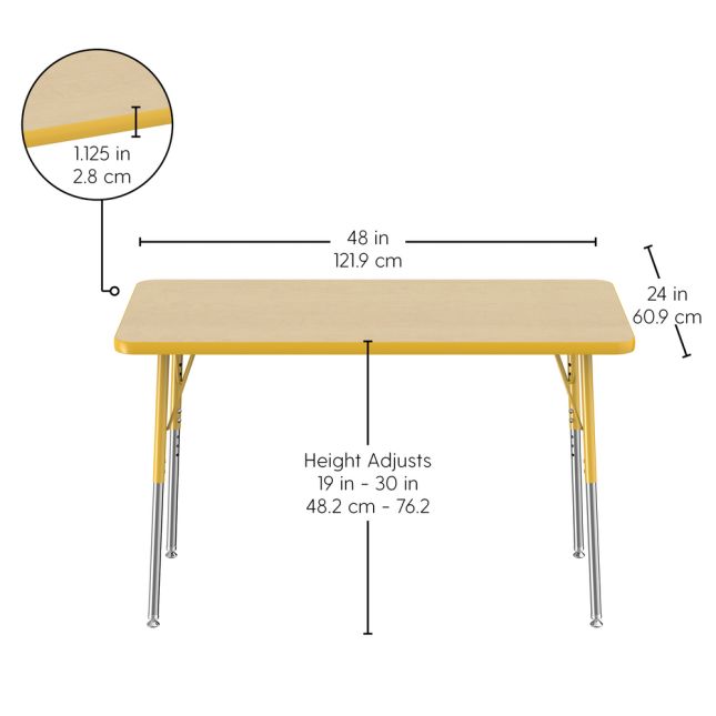 24" x 48" Rectangle Activity Table with Standard Legs - Maple/Yellow