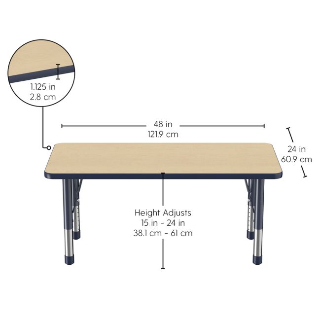 24" x 48" Rectangle Woodgrain Activity Table with Adjustable Chunky Legs - Maple/Navy