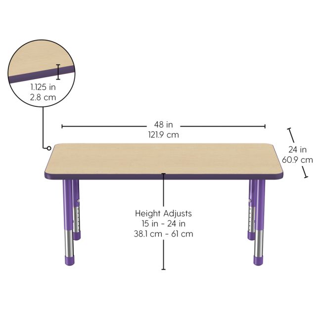 24" x 48" Rectangle Activity Table with Adjustable Chunky Legs - Maple/Purple