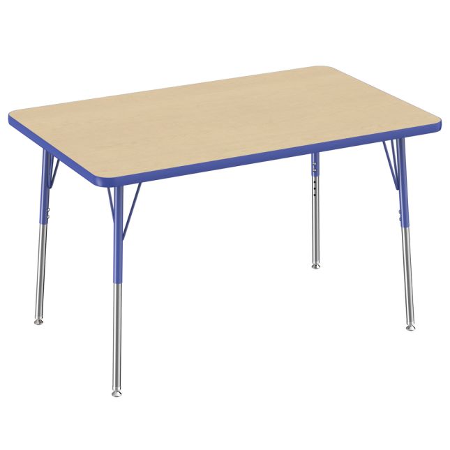 30" x 48" Rectangle T-Molding Activity Table with Adjustable Standard Swivel Glide Legs - Maple/Blue