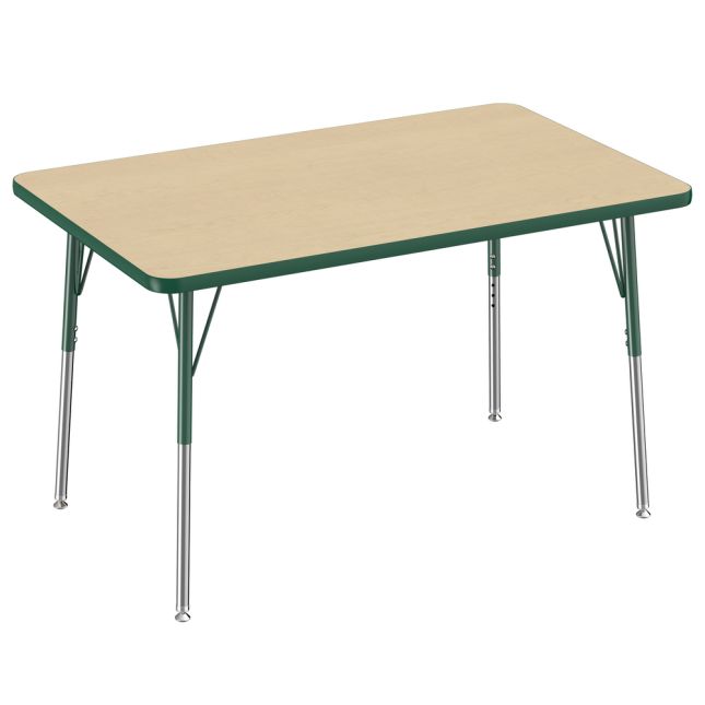 30" x 48" Rectangle T-Molding Activity Table with Adjustable Standard Swivel Glide Legs - Maple/Green