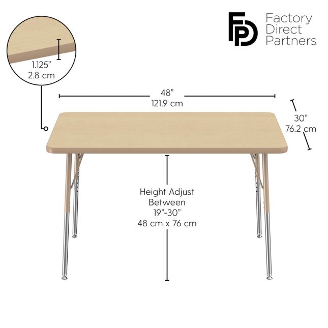 30" x 48" Rectangle T-Molding Activity Table with Adjustable Standard Swivel Glide Legs - Maple/Sand