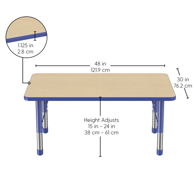 30" x 48" Rectangle Woodgrain Activity Table with Adjustable Chunky Legs - Maple/Blue