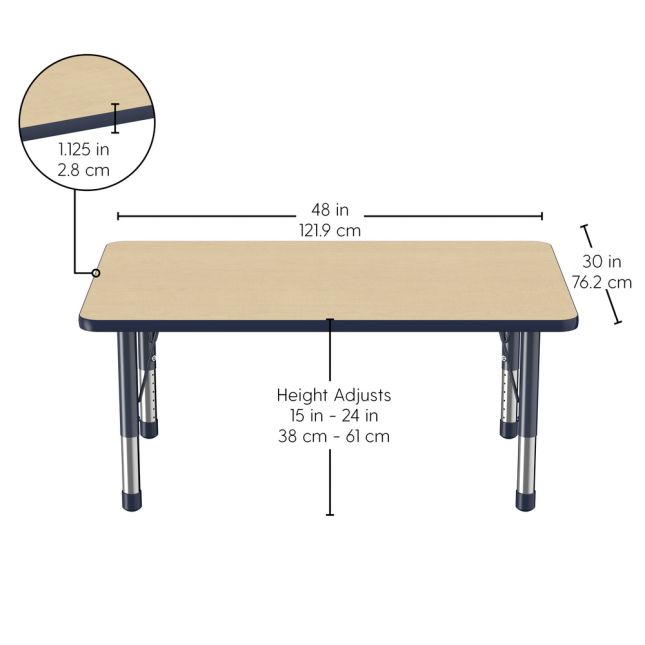 30" x 48" Rectangle Woodgrain Activity Table with Adjustable Chunky Legs - Maple/Navy