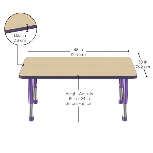 30" x 48" Rectangle Woodgrain Activity Table with Adjustable Chunky Legs - Maple/Purple