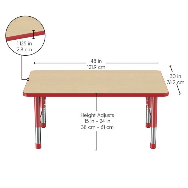 30" x 48" Rectangle Woodgrain Activity Table with Adjustable Chunky Legs - Maple/Red