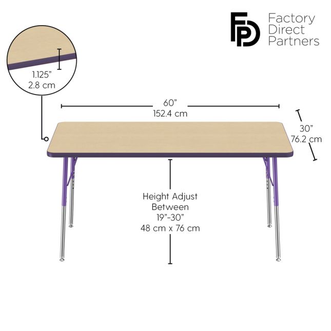30" x 60" Rectangle Activity Table with Standard Legs - Maple/Purple