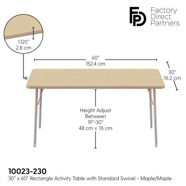 30" x 60" Rectangle Activity Table with Standard Legs - Maple/Sand