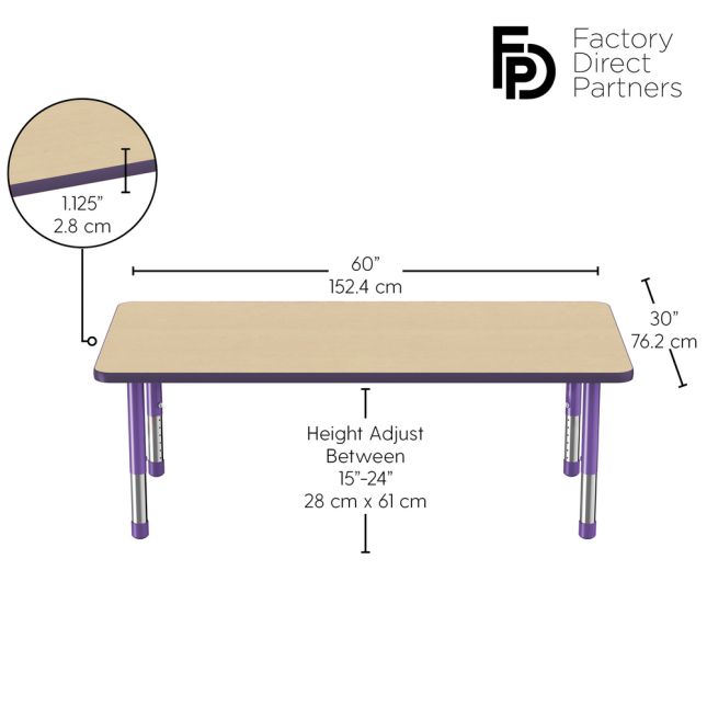 30" x 60" Rectangle Woodgrain Activity Table with Adjustable Chunky Legs - Maple/Purple