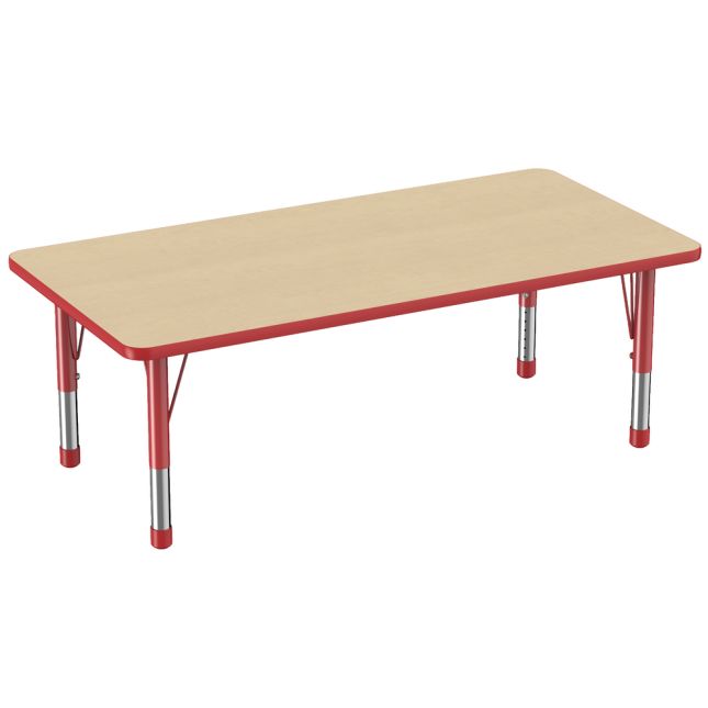30" x 60" Rectangle Woodgrain Activity Table with Adjustable Chunky Legs - Maple/Red