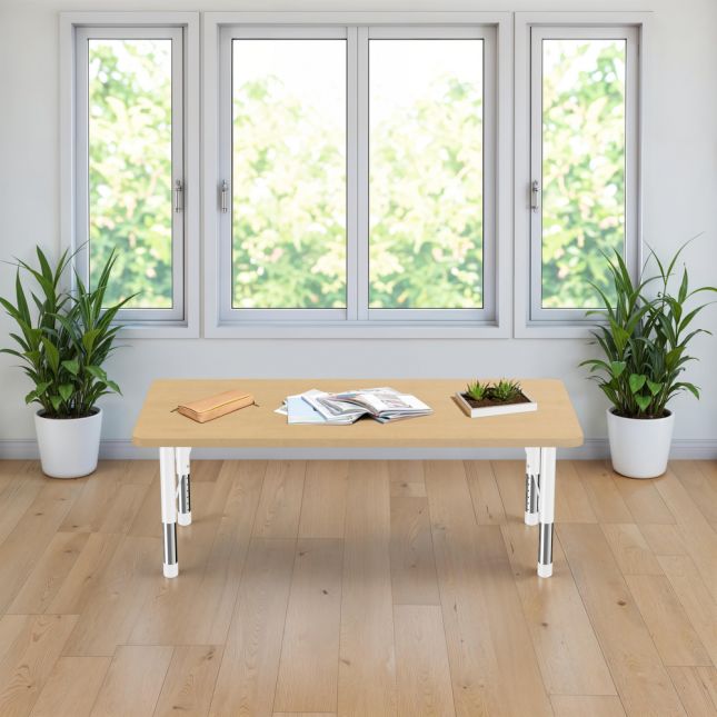 30" x 60" Rectangle Woodgrain Activity Table with Adjustable Chunky Legs - Maple/White