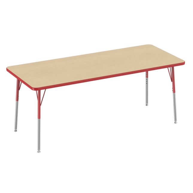 30" x 72" Rectangle La Madera Activity Table with Standard Legs - Maple/Red
