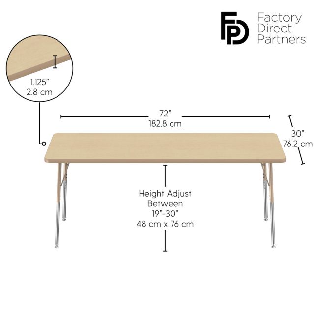30" x 72" Rectangle La Madera Activity Table with Standard Legs - Maple/Sand