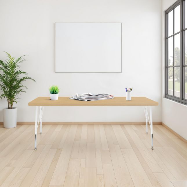 30" x 72" Rectangle La Madera Activity Table with Standard Legs - Maple/White