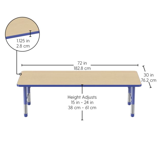 30" x 72" Rectangle Woodgrain Activity Table with Adjustable Chunky Legs - Maple/Blue