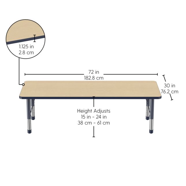 30" x 72" Rectangle Woodgrain Activity Table with Adjustable Chunky Legs - Maple/Navy