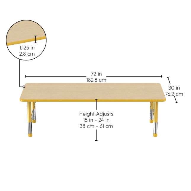 30" x 72" Rectangle Woodgrain Activity Table with Adjustable Chunky Legs - Maple/Yellow