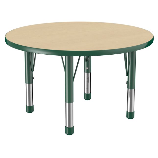 36" Round Thermofused Woodgrain Activity Table with Adjustable Chunky Legs - Maple/Green