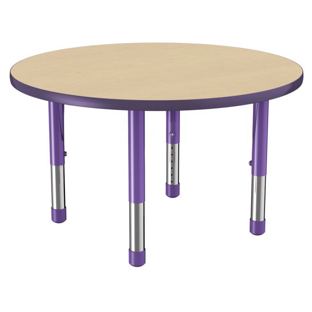 36" Round Thermofused Woodgrain Activity Table with Adjustable Chunky Legs - Maple/Purple