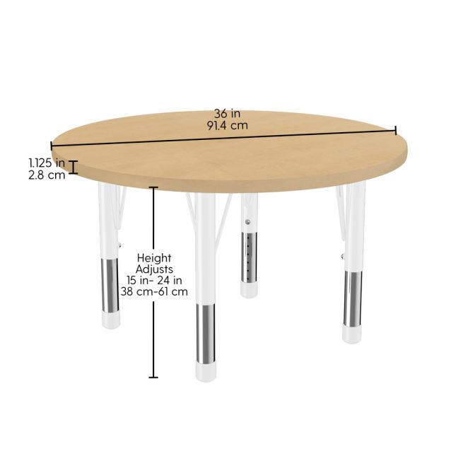 36" Round Thermofused Woodgrain Activity Table with Adjustable Chunky Legs - Maple/White