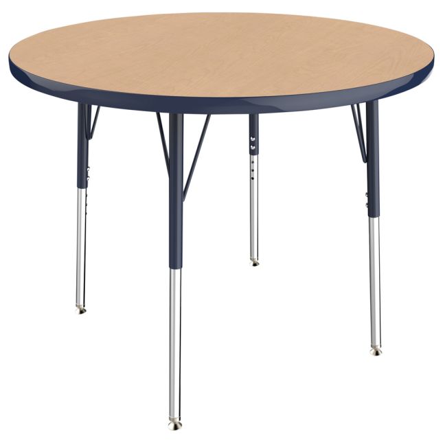 36" Round Activity Table with Adjustable Swivel Glide Legs - Maple/Navy
