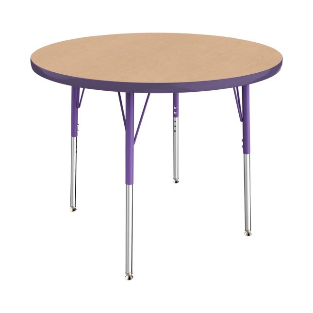 36" Round Activity Table with Adjustable Swivel Glide Legs - Maple/Purple