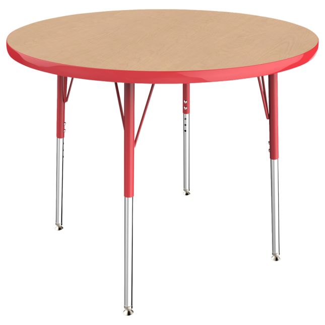 36" Round Activity Table with Adjustable Swivel Glide Legs - Maple/Red