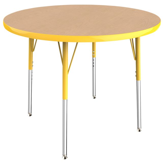 36" Round Activity Table with Adjustable Swivel Glide Legs - Maple/Yellow