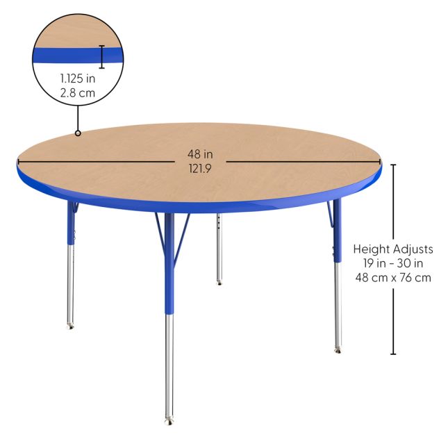 48" Round La Madera Activity Table with Standard Legs - Maple/Blue