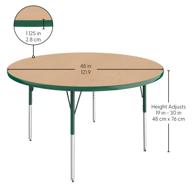 48" Round La Madera Activity Table with Standard Legs - Maple/Green