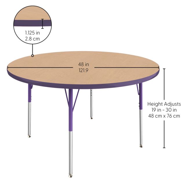 48" Round La Madera Activity Table with Standard Legs - Maple/Purple