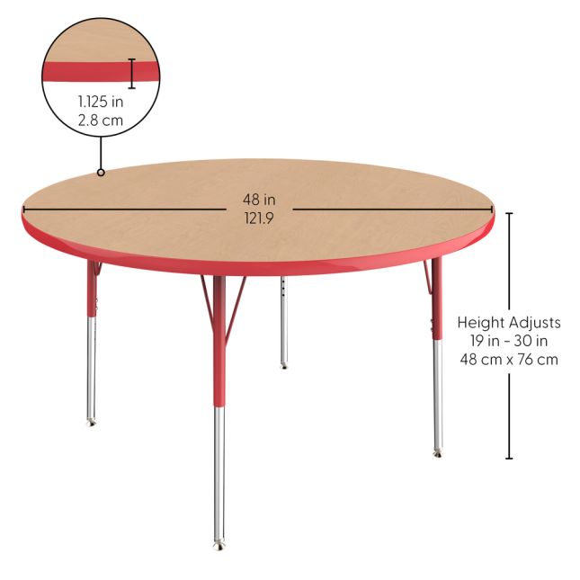 48" Round La Madera Activity Table with Standard Legs - Maple/Red
