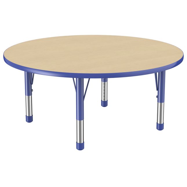 48" Round Woodgrain Activity Table with Adjustable Chunky Legs - Maple/Blue