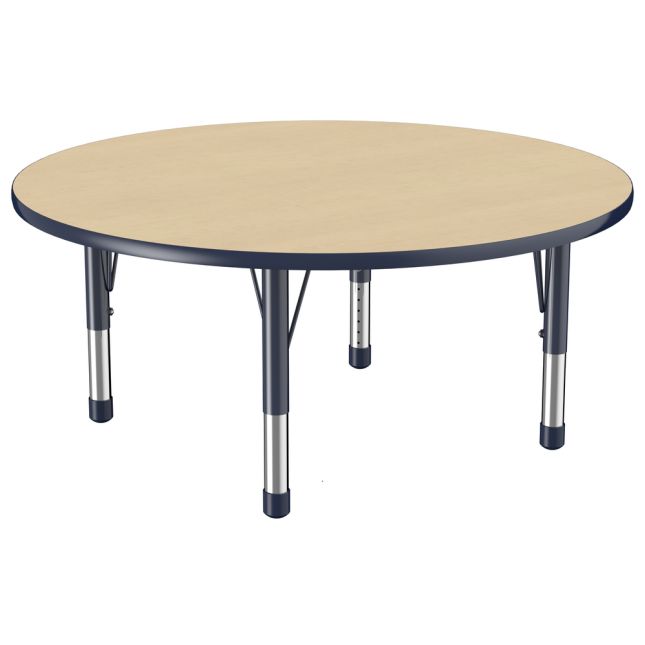 48" Round Woodgrain Activity Table with Adjustable Chunky Legs - Maple/Navy