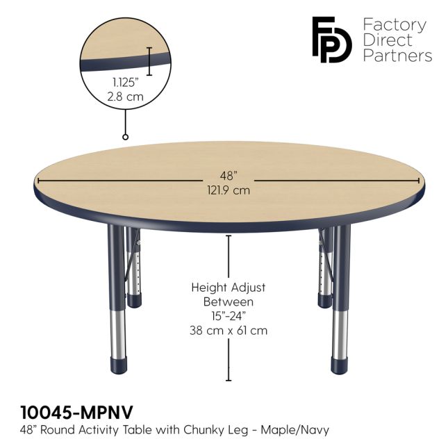 48" Round Woodgrain Activity Table with Adjustable Chunky Legs - Maple/Navy