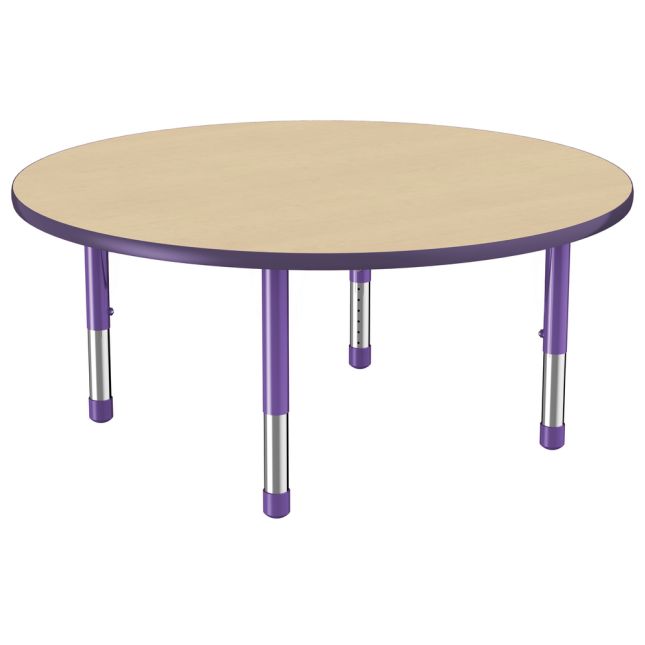 48" Round Woodgrain Activity Table with Adjustable Chunky Legs - Maple/Purple