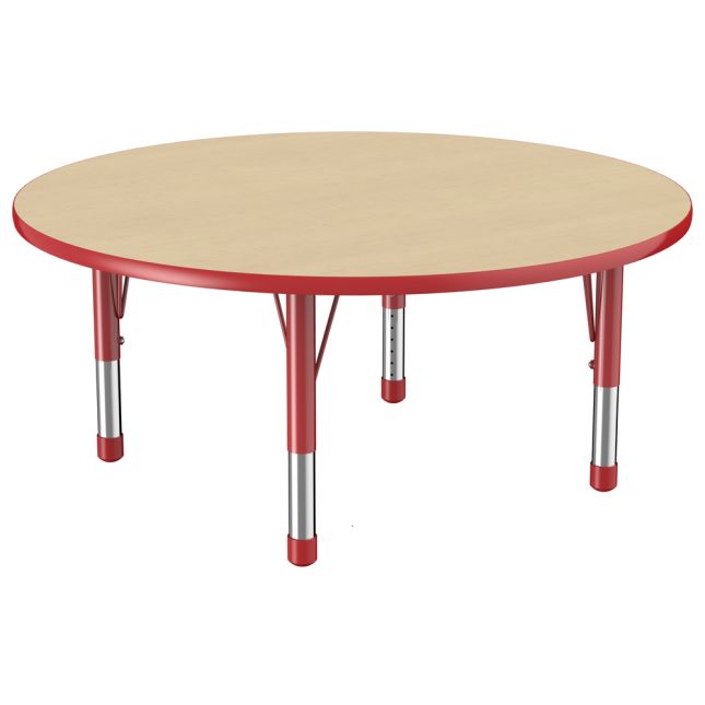48" Round Woodgrain Activity Table with Adjustable Chunky Legs - Maple/Red