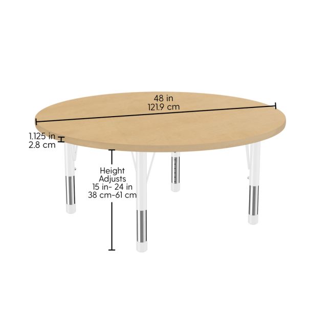 48" Round Woodgrain Activity Table with Adjustable Chunky Legs - Maple/White
