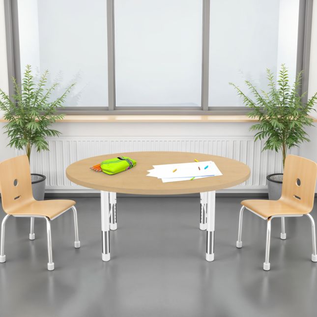 48" Round Woodgrain Activity Table with Adjustable Chunky Legs - Maple/White