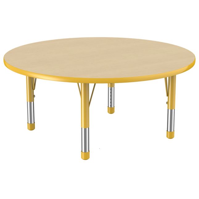 48" Round Woodgrain Activity Table with Adjustable Chunky Legs - Maple/Yellow