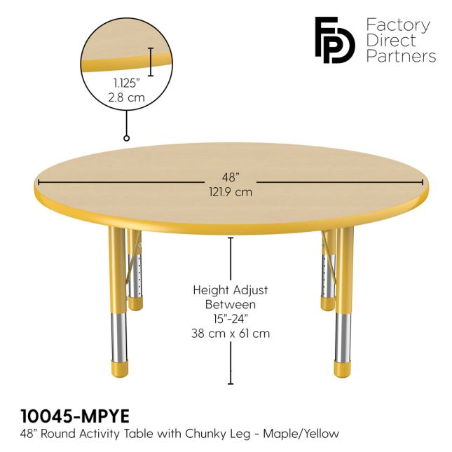 48" Round Woodgrain Activity Table with Adjustable Chunky Legs - Maple/Yellow