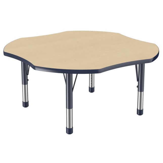 48" x 48" Clover Thermofused Woodgrain Activity Table with Adjustable Chunky Legs - Maple/Navy
