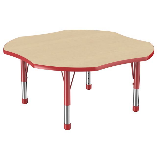 48" x 48" Clover Thermofused Woodgrain Activity Table with Adjustable Chunky Legs - Maple/Red