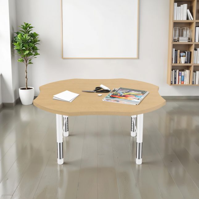 48" x 48" Clover Activity Table with Adjustable Chunky Legs - Maple/White